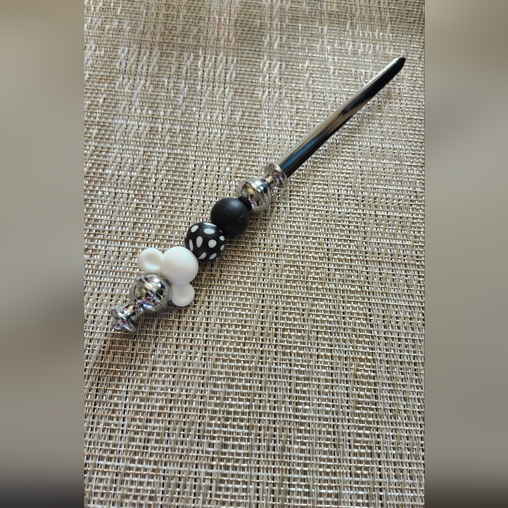 Hand Crafted Black and White Beaded Mickey Ears Letter Opener
